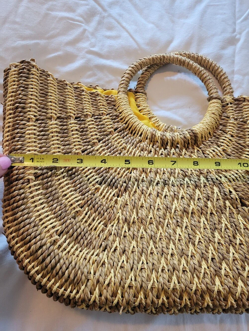 Vintage Sun-N-Sand Woven Straw Half Moon Tote Beach Bag Round Handle Boho - Picture 10 of 14